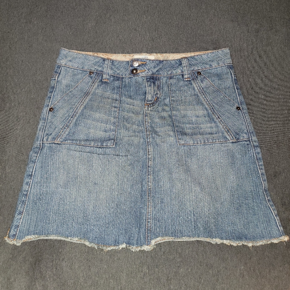 So Frayed Hem Jean Skirt - Size 11 - Med Wash
